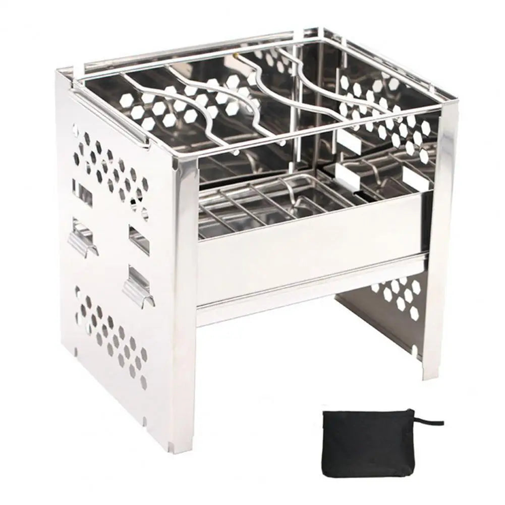 Outdoor Folding Grill Barbecue Stove with Storage Bag Stainless Steel Camping Picnic Mini BBQ Grill Charcoal Stove Windshield