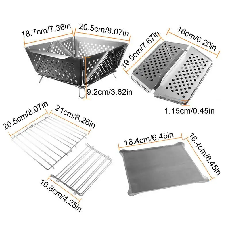 Portable Wood Stove Stainless Steel Mini Folding Barbecue Grill Portable Wood Stoves Burner Charcoal BBQ Grill Camping Accessory