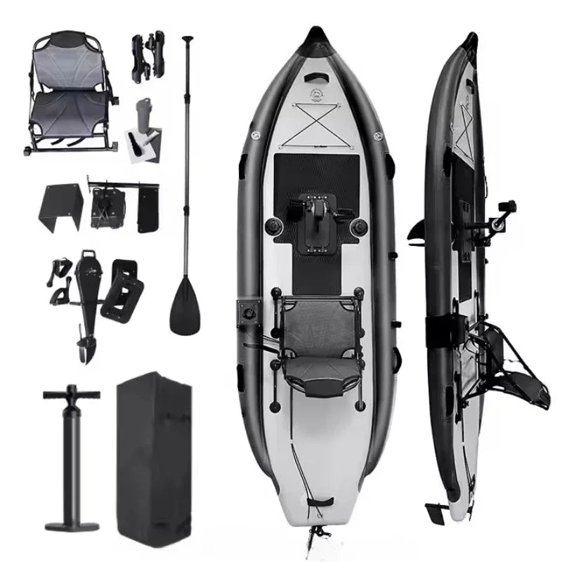 PVC Inflatable Kayaks with Gear Pully Foot Pedal,3.1-4m Portable Fishing Boat Kayak with Fishing Rod Holder for 1 Adult