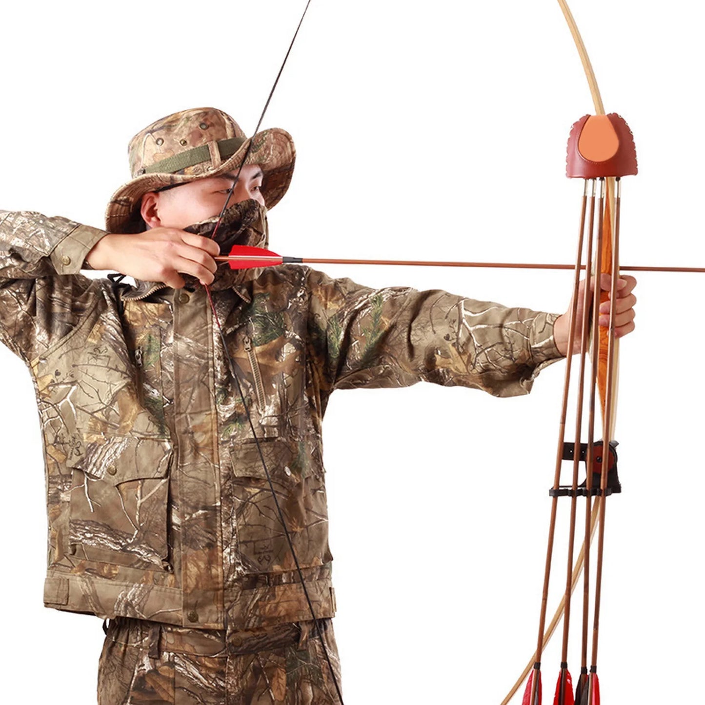 Archery Strap-on Arrow Storage Box Quiver Holder Traditional Longbow Recurve Bow Leather For Outdoor Hunting
