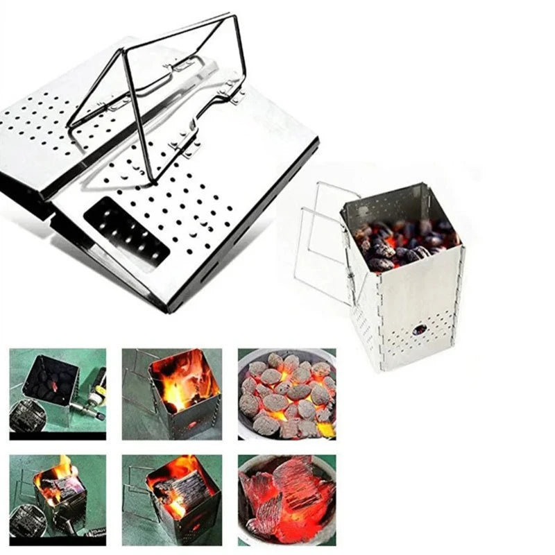 Portable Charcoal Starter, Stainless Steel BBQ Grill, Outdoor Folding Carbon Stove, Fire Heating Grill