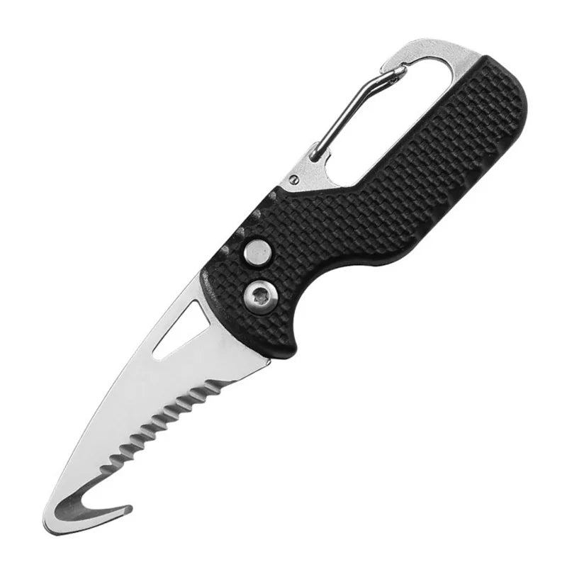 Portable Multifunctional Tool Foldable Serrated Sharp Express Parcel Knife Keychain With Hook Cut Rope Survival Tool