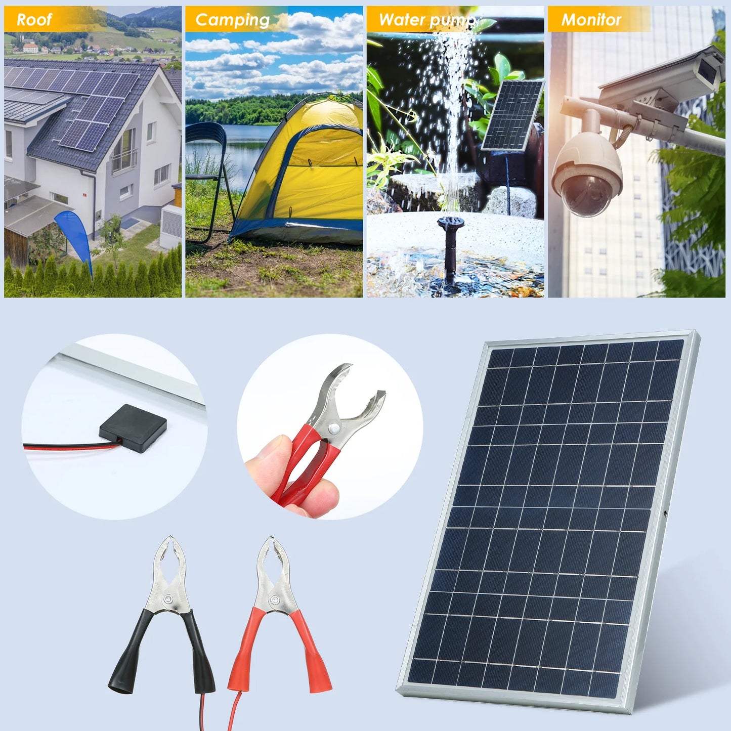15W 12V Solar Panel Battery Charger Controller Portable High Conversion Solar Panels for RV Car Boat Home Outdoor Camping