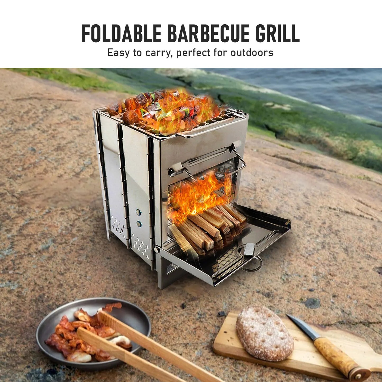 Portable Foldable Outdoor Wood Stove Stainless Steel Charcoal Grill Lightweight Barbecue Grill Stoves Camping Equipment