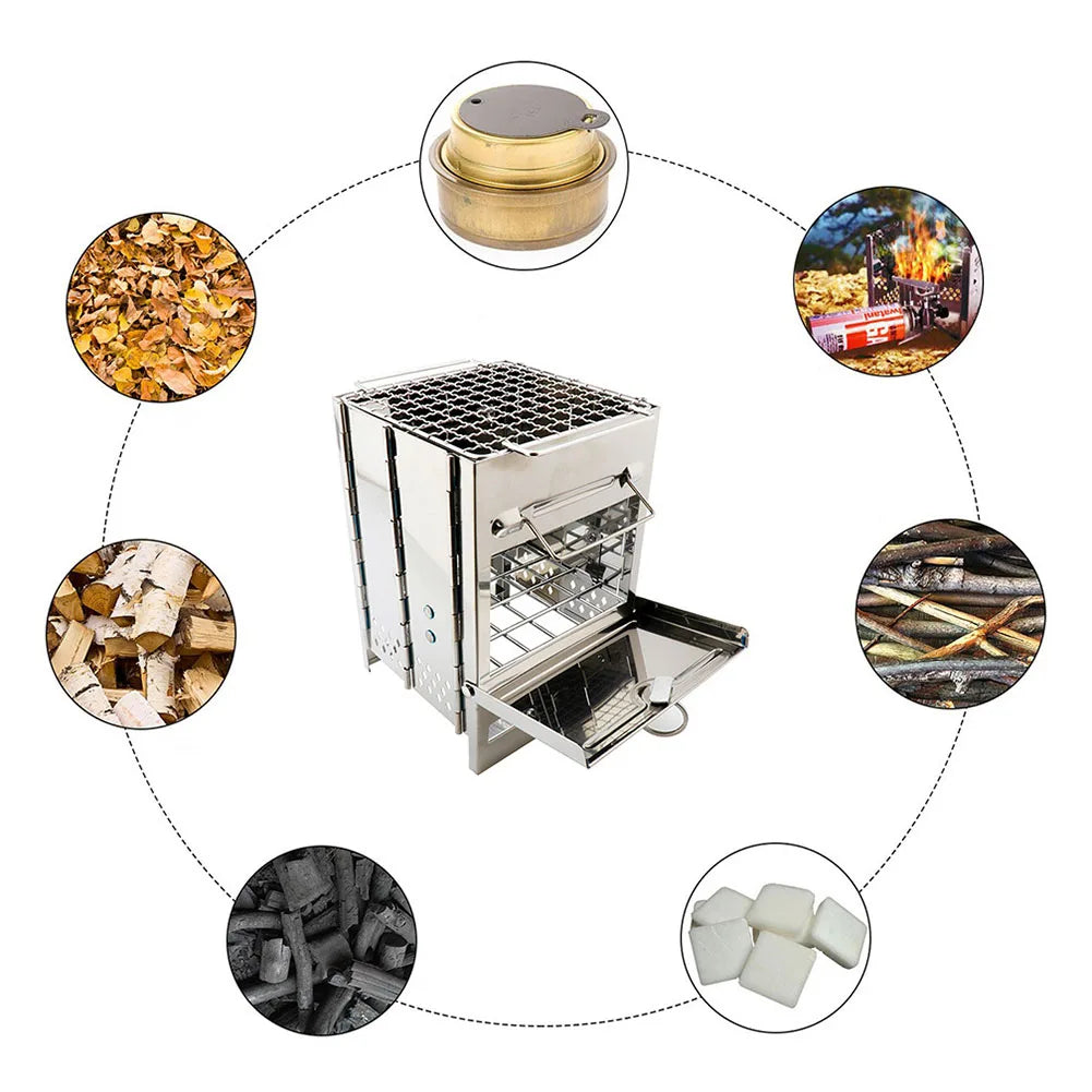 Detachable Mini Charcoal Stove Stainless Steel Folding Wood Stove Portable Environment Protection Camping Barbecue Supplies