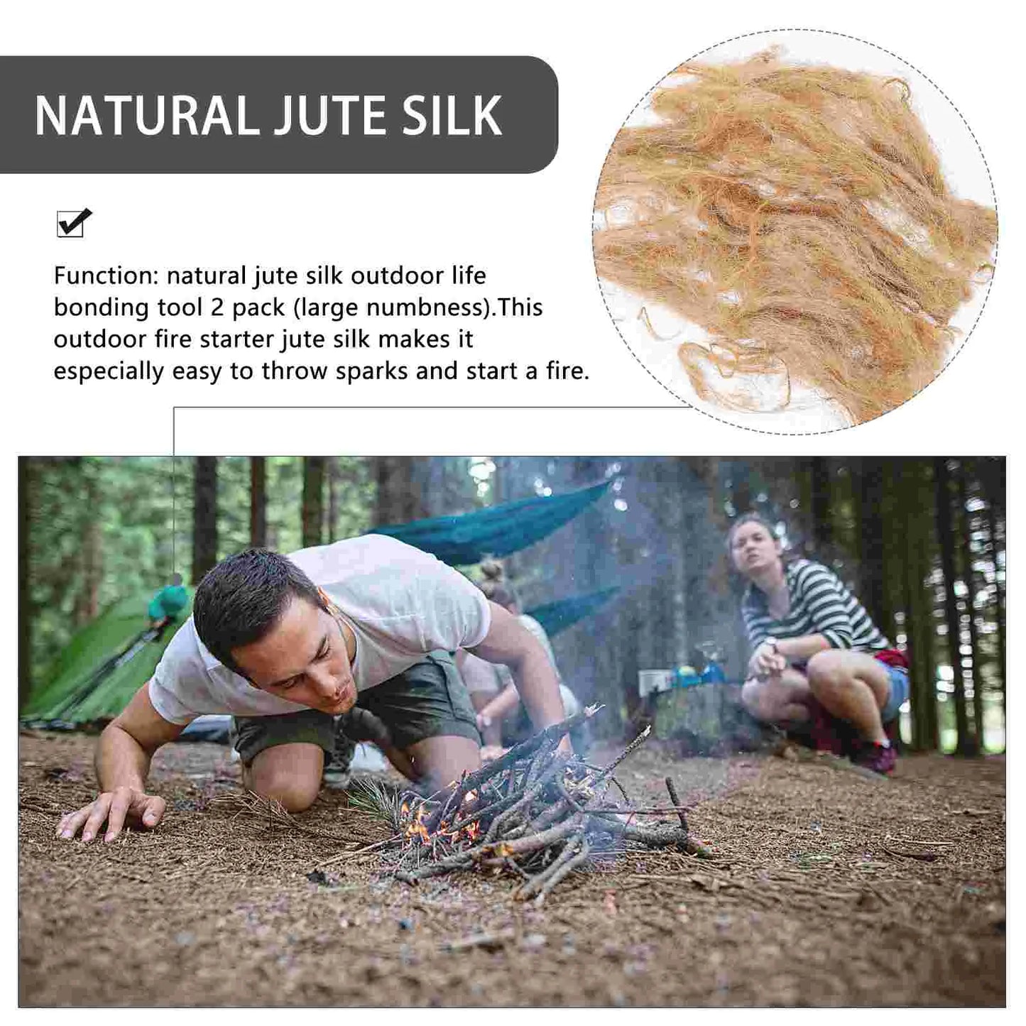 2 Pack Large Jute Silk Fire Starter Tool Outdoor Survival Camping Burns Hot Wind Resistant All Weather Safety Gear