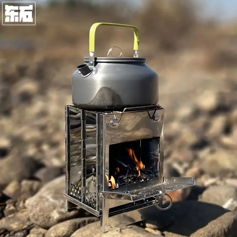 Outdoor Portable Wood Stove Mountain Camping Picnic Folding Charcoal Grill Field Camping Stainless Steel Barbecue Grill