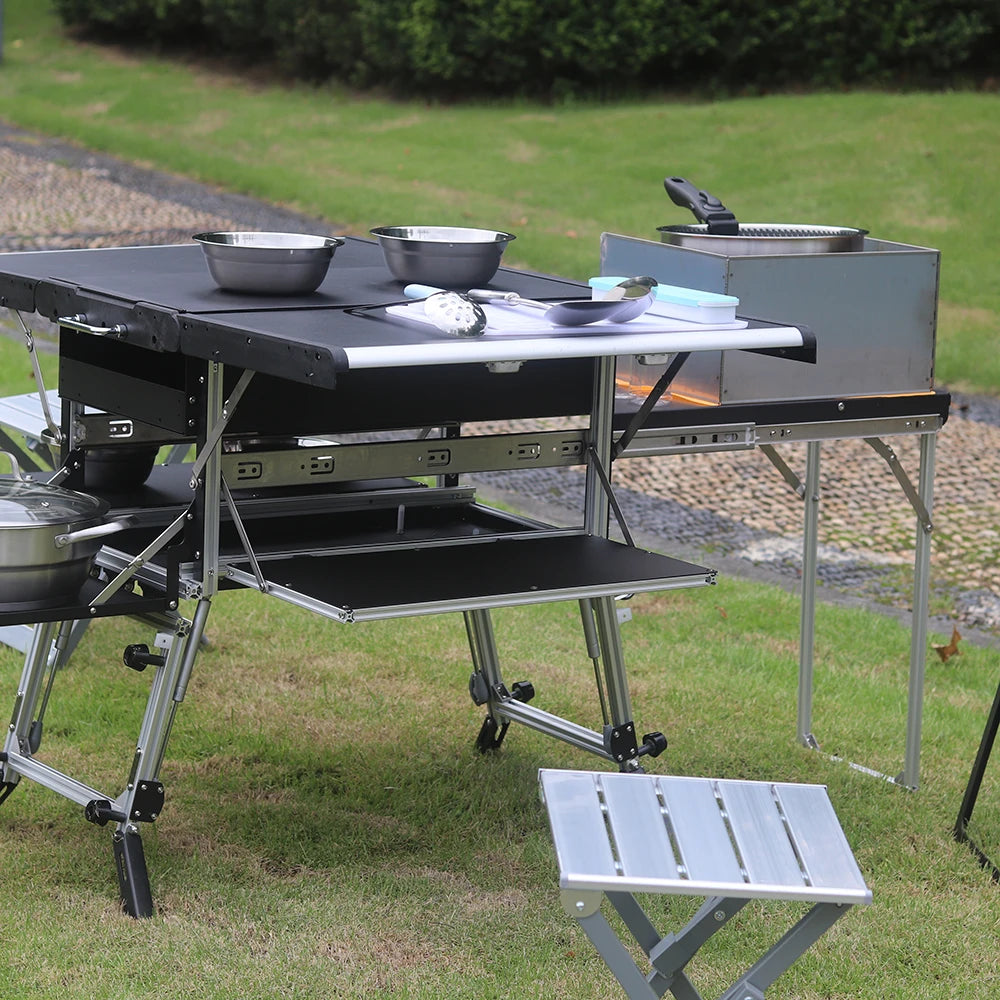 Heavy Duty Outdoor bbq Camping move Kitchen 2 in 1 Folding Cooking Table for Easy Multifunction Aluminum