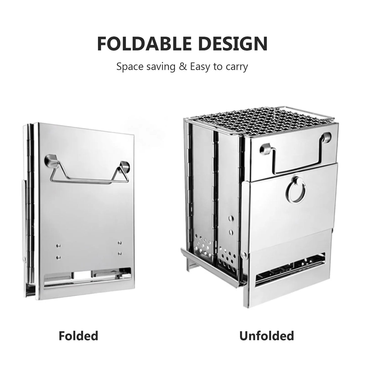 Portable Foldable Outdoor Wood Stove Stainless Steel Charcoal Grill Lightweight Barbecue Grill Stoves Camping Equipment