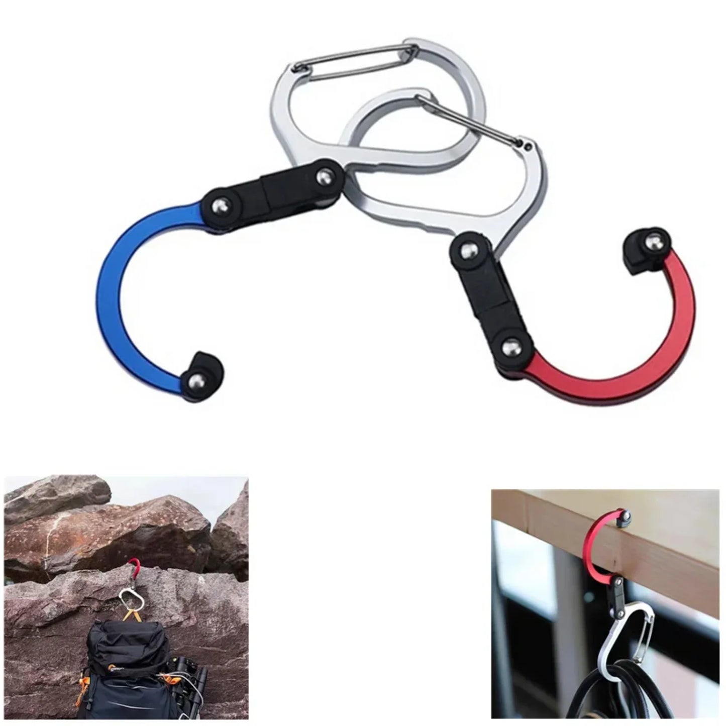 Carabiner Hybrid Gear Clip with Rotating Hook