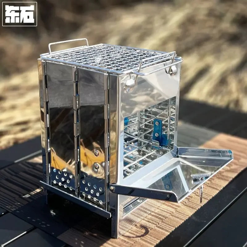 Outdoor Portable Wood Stove Mountain Camping Picnic Folding Charcoal Grill Field Camping Stainless Steel Barbecue Grill