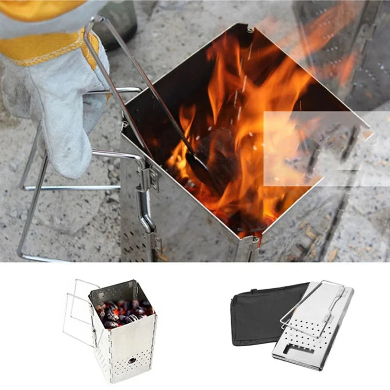 Portable Charcoal Starter, Stainless Steel BBQ Grill, Outdoor Folding Carbon Stove, Fire Heating Grill