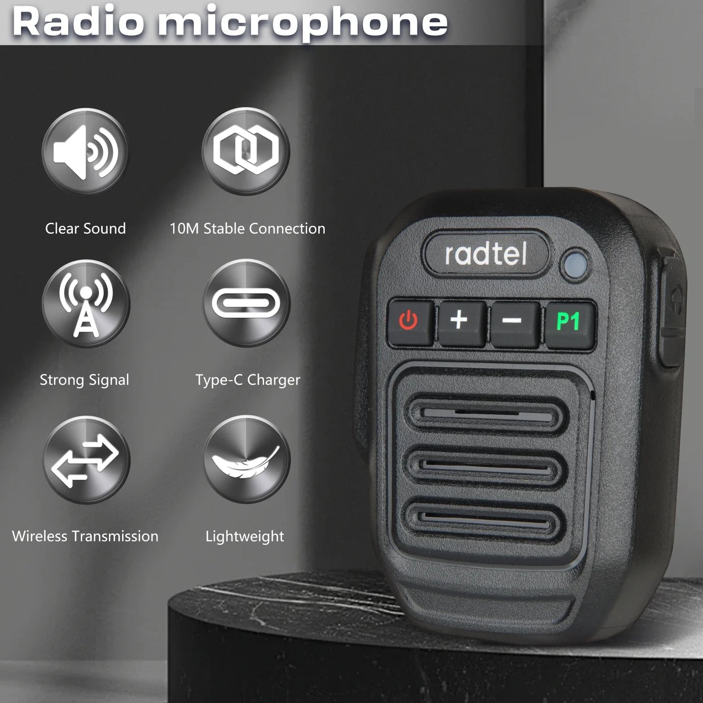 Two Way Radio Wireless Bluetooth Speaker Mic, Handheld Shoulder Microphone for Baofeng UV-5R Quansheng UV-K5 Radtel RT-900 etc