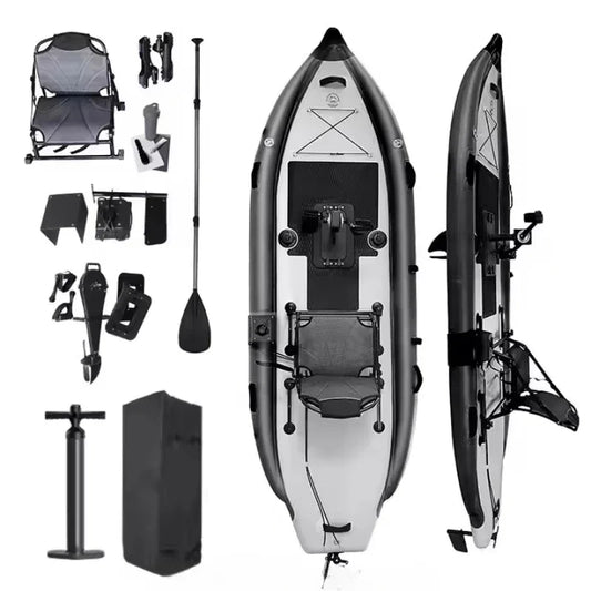 PVC Inflatable Kayaks with Gear Pully Foot Pedal,3.1-4m Portable Fishing Boat Kayak with Fishing Rod Holder for 1 Adult