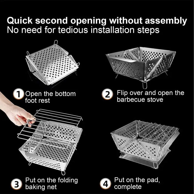 Portable Wood Stove Stainless Steel Mini Folding Barbecue Grill Portable Wood Stoves Burner Charcoal BBQ Grill Camping Accessory