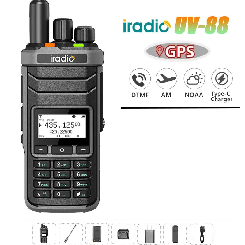 Iradio UV-88 GPS Walkie Talkie Shortwave UV88 Radio Type-C Charging 18-520mhz Receiving NOAA 1024 Channel Frequency Channel Scan
