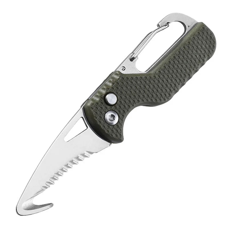 Portable Multifunctional Tool  Foldable Serrated Sharp Express Parcel Knife Keychain With Hook Cut Rope Survival Tool
