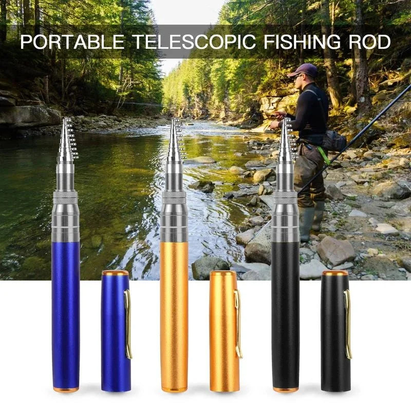 Pocket Size Fishing Rod Set Telescopic Pocket Pen Fishing Rod Fishing Rod and Reel Combo with Mini Trolling Reel
