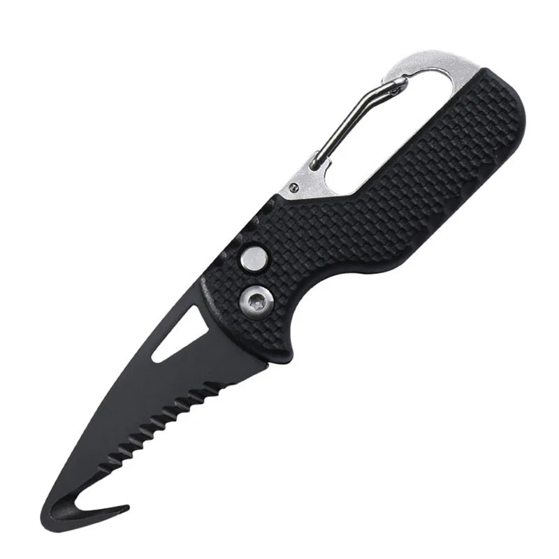Portable Multifunctional Tool  Foldable Serrated Sharp Express Parcel Knife Keychain With Hook Cut Rope Survival Tool