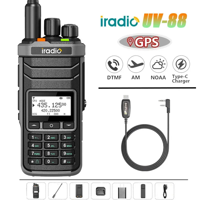 Iradio UV-88 GPS Walkie Talkie Shortwave UV88 Radio Type-C Charging 18-520mhz Receiving NOAA 1024 Channel Frequency Channel Scan