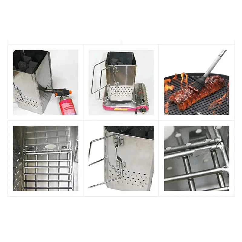 Portable Charcoal Starter, Stainless Steel BBQ Grill, Outdoor Folding Carbon Stove, Fire Heating Grill