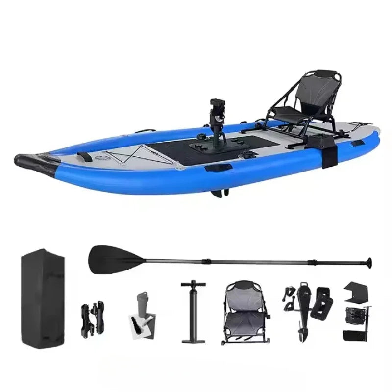 PVC Inflatable Kayaks with Gear Pully Foot Pedal,3.1-4m Portable Fishing Boat Kayak with Fishing Rod Holder for 1 Adult