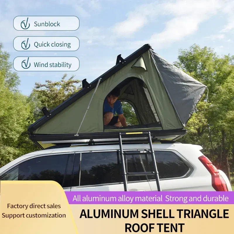 Car Rooftop Tent, Outdoor Off Road Aluminum Hard Shell Car Roof Top Tent Folding Camping for Truck SUV