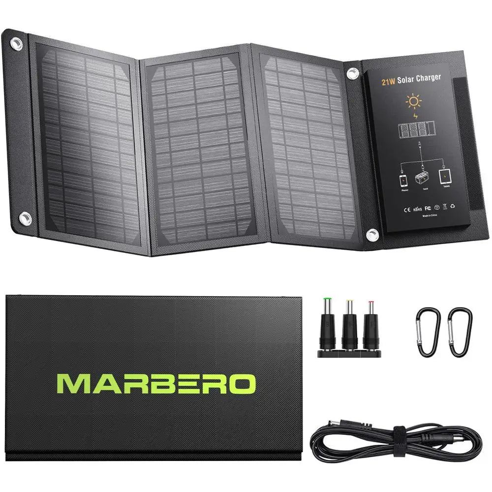 Portable Solar Panel Charger Generator Foldable 21W Camping RV USB DC Ports IPX4 Waterproof Oxford Cloth Kit