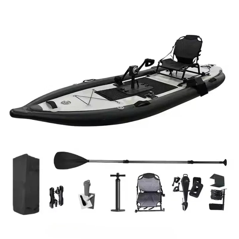 PVC Inflatable Kayaks with Gear Pully Foot Pedal,3.1-4m Portable Fishing Boat Kayak with Fishing Rod Holder for 1 Adult