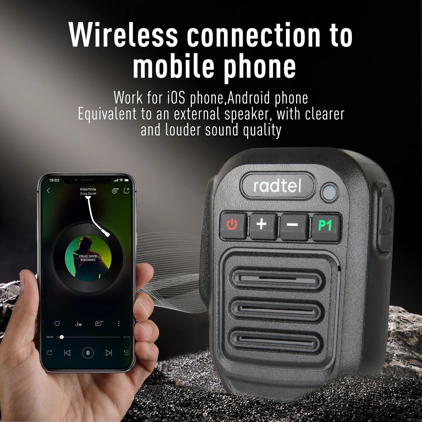 Two Way Radio Wireless Bluetooth Speaker Mic, Handheld Shoulder Microphone for Baofeng UV-5R Quansheng UV-K5 Radtel RT-900 etc