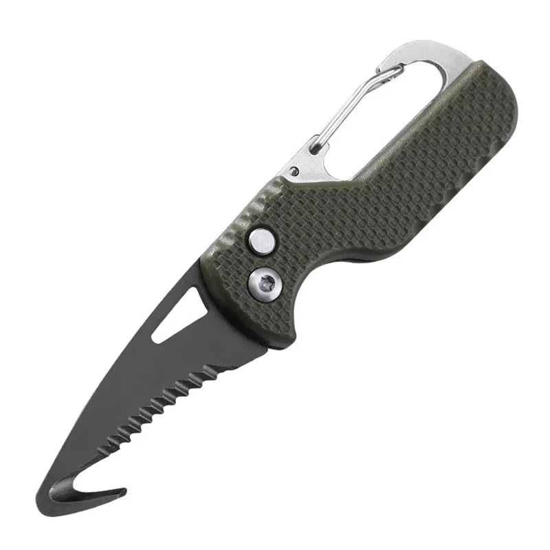 Portable Multifunctional Tool  Foldable Serrated Sharp Express Parcel Knife Keychain With Hook Cut Rope Survival Tool