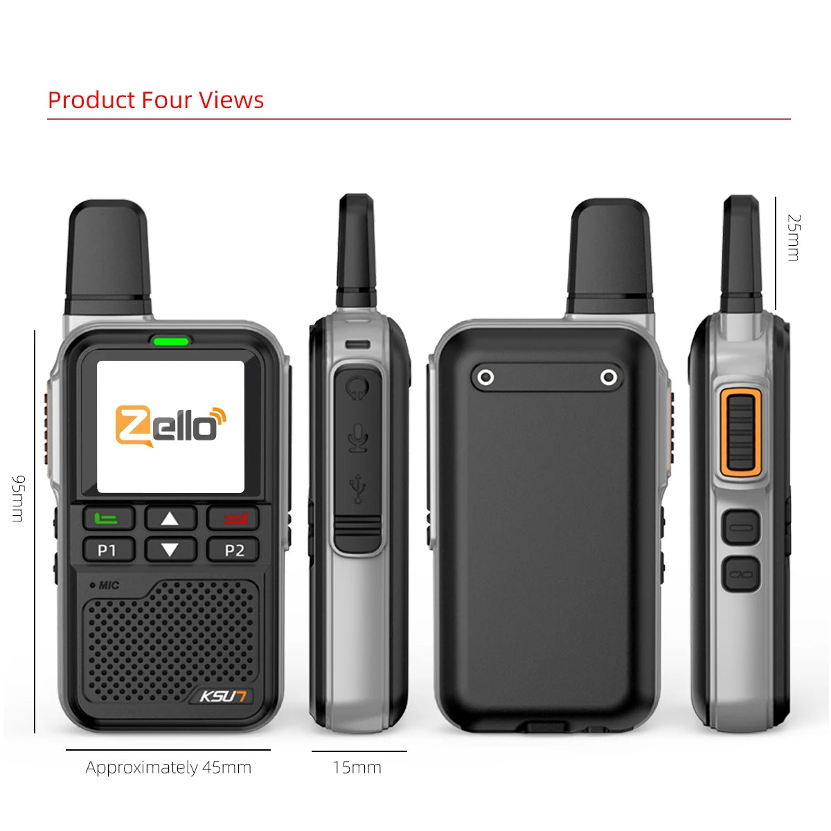 KSUT ZL38 LTE Walkie Talkies Long Range 100 Miles Zello Network Radio PTT Button WiFi POC Android System