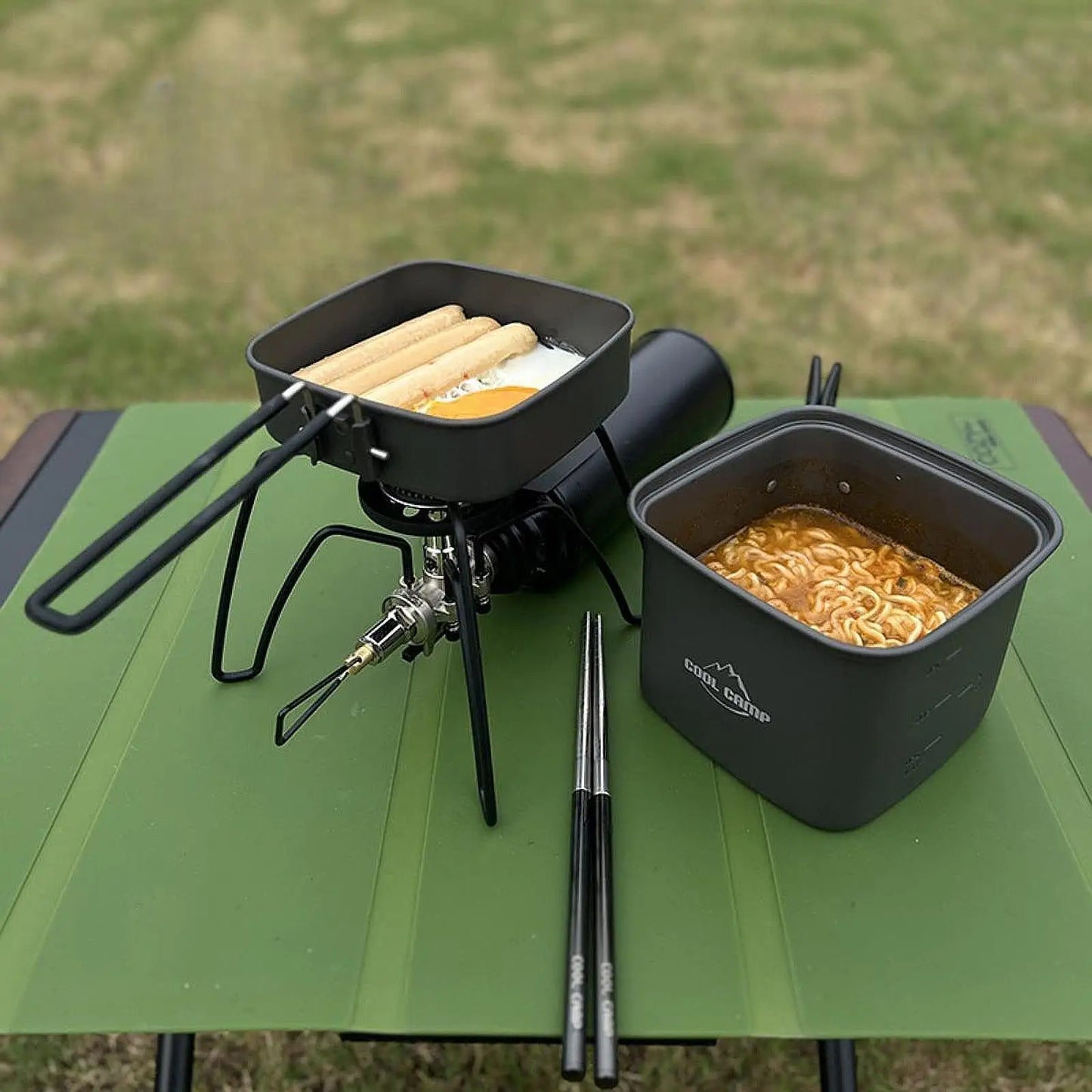 Camping Cookware Mess Kit Non Stick Hiking BBQ Backpacking Lightweight with Folding Handles Camp Practical Outdoor Cooking Gear