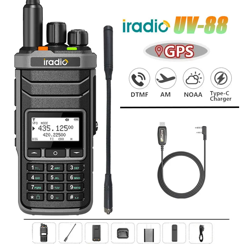 Iradio UV-88 GPS Walkie Talkie Shortwave UV88 Radio Type-C Charging 18-520mhz Receiving NOAA 1024 Channel Frequency Channel Scan