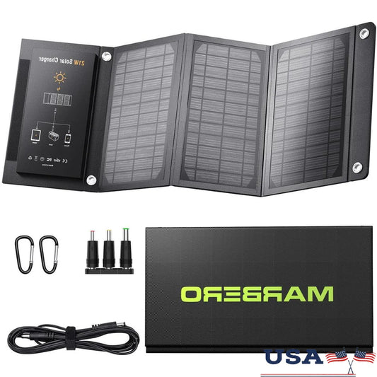 Portable Solar Panel Charger Generator Foldable 21W Camping RV USB DC Ports IPX4 Waterproof Oxford Cloth Kit
