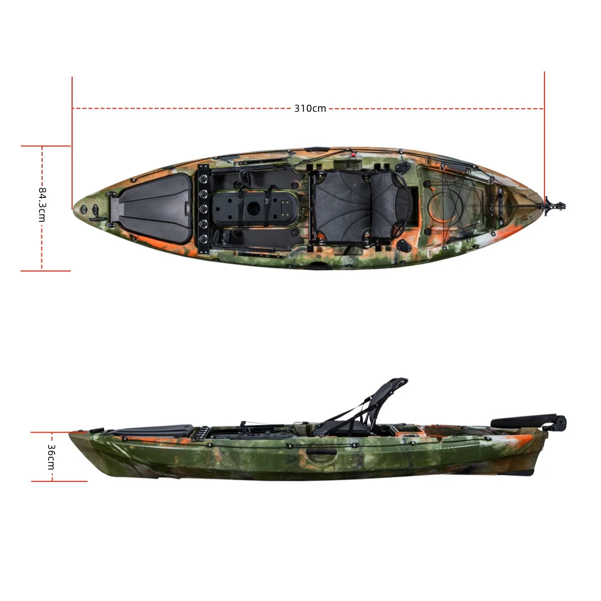First-class Single Fishing Kayak Plastic Boat Fishing 1 Seats Canoe Kayak Fishing Rod Holders Big Storage Hatch For Angler