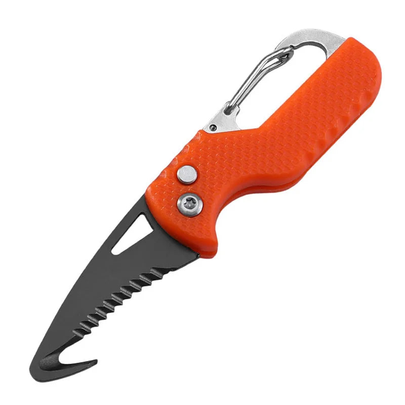 Portable Multifunctional Tool  Foldable Serrated Sharp Express Parcel Knife Keychain With Hook Cut Rope Survival Tool