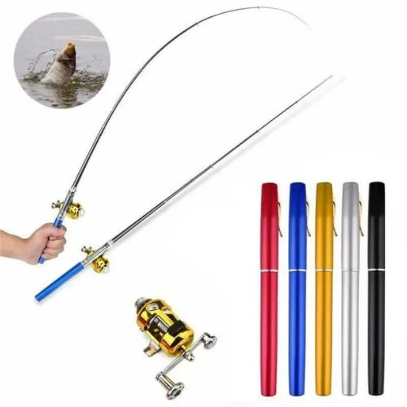 Pocket Size Fishing Rod Set Telescopic Pocket Pen Fishing Rod Fishing Rod and Reel Combo with Mini Trolling Reel
