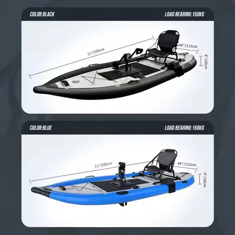 PVC Inflatable Kayaks with Gear Pully Foot Pedal,3.1-4m Portable Fishing Boat Kayak with Fishing Rod Holder for 1 Adult