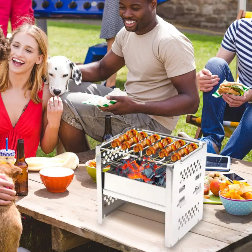 Outdoor Folding Grill Barbecue Stove with Storage Bag Stainless Steel Camping Picnic Mini BBQ Grill Charcoal Stove Windshield