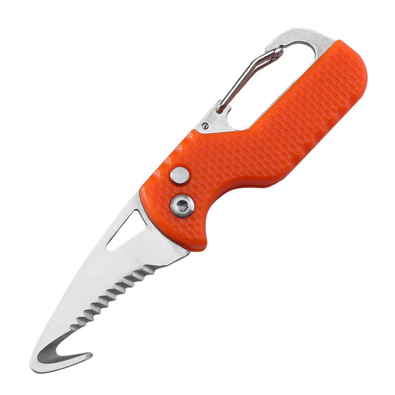 Portable Multifunctional Tool  Foldable Serrated Sharp Express Parcel Knife Keychain With Hook Cut Rope Survival Tool